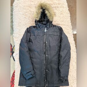 Magellan Outdoors Black Parka Jacket with Fur Hood